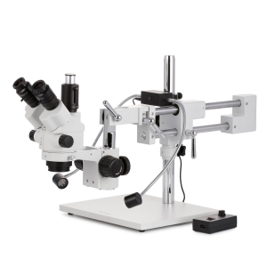 AmScope SM-4NTP-8W-3M3 7X-45X Trinocular Simul-Focal Lockable Stereo Zoom Microscope w/8W LED Dual Gooseneck Illuminator and 3MP USB 3.0 C-mount Camera on Double Arm Boom Stand