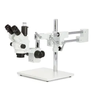 AmScope SM-4NTP-3M3 SM-4T Series Simul-Focal Lockable Trinocular Zoom Stereo Microscope 7X-45X Magnification w/ 3MP USB 3.0 C-mount Camera on Double Arm Boom Stand