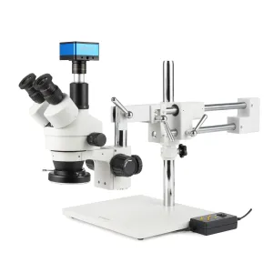 AmScope SM-4TZ-144A-HD42 SM-4 Series Zoom Trinocular Stereo Microscope 3.5X-90X Magnification + Four-Zone 144-LED Ring Light + 8MP Camera