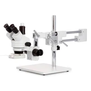 AmScope SM-4TZ-48W Circuit Zoom Trinocular Stereo Microscope 3.5X-90X Magnification on Double Arm Boom Stand w/ 70-LED Ring Light