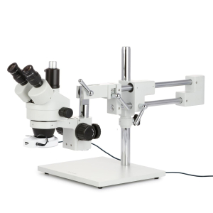 AmScope SM-4TZZ-64S-18M3 Zoom Trinocular Stereo Microscope 3.5X-180X Magnification w/ 64 LED Compact Ring Light and 18MP USB 3.0 C-mount Camera on Double Arm Boom Stand