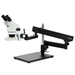 AmScope SM-7BZ-48W Binocular Zoom Microscope 3.5X-90X Magnification on Articulating Stand w/ Base Plate and 70-LED Ring Light