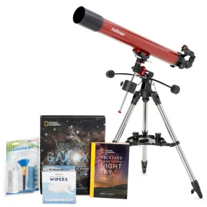 AmScope TVB-80900-STLR1 Professional Telescope Bundle Series featuring 80mm Aperture, 900mm Focal Length Reflector Telescope, Visual Galaxy book by NatGeo, Backyard Guide to the Night Sky book, and more
