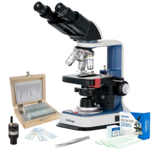 AmScope VB-B120C-R-STR-WF Binocular Compound Microscope 40X-2500X, Rechargeable, Portable w/ LED, 3D Stage + Wi-Fi 2.0MP Camera, 25pc Slides