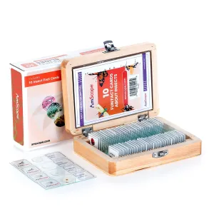 AmScope PS-INST 30pc Glass Prepared Insect Slide Collection in Wooden Case