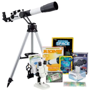 AmScope TKVB-60700-SOSA-MGZR Kid's Telescope Beginner Astronomer Series featuring 350X 700x60mm Kid's Telescope, Space-Themed Activity Kit, and more