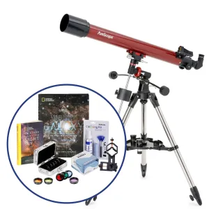 AmScope TVB-70900-STLR1 Professional Telescope Bundle Series featuring 70mm Aperture, 900mm Focal Length Refractor Telescope, Visual Galaxy book by NatGeo, Backyard Guide to the Night Sky book, and more