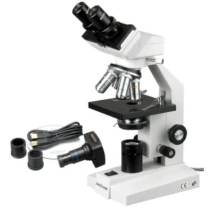 AmScope B100B-M B100 Series Biological Binocular Compound Microscope 40X-2000X Magnification with Halogen and 1.3MP Camera