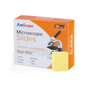 AmScope BS-F50-Y 50pc Blank Microscope Slides with Single Yellow Coated End