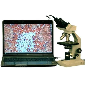 AmScope B100A-E2 B100 Series Biological Binocular Compound Microscope 40X-1600X Magnification with Halogen and 2MP Digital Eyepiece