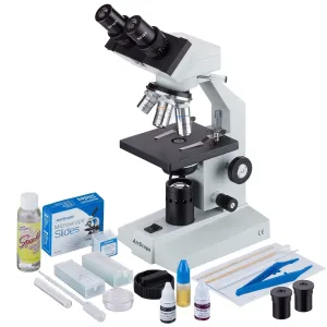 AmScope B100-SP14-CLS-50P100S-E3 B100 Series Biological Binocular Compound Microscope 40X-1000X Magnification with Halogen, Slide Making Kit and 3MP Digital Eyepiece