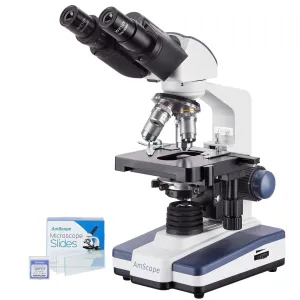 AmScope B120A-50P100S-E1 B120 Series Binocular Compound Microscope 40X-1600X Magnification with LED, Siedentopf Head, 50 Blank Slides and 1MP Digital Camera