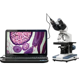 AmScope B120-E5 B120 Series Binocular Compound Microscope 40X-1000X Magnification with LED, Siedentopf Head and 5MP Digital Camera
