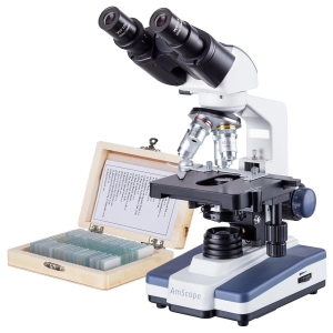 AmScope B120C-PS25-E B120 Series Binocular Compound Microscope 40X-2500X Magnification with LED, Siedentopf Head, 25 Prepared Slides and 1MP Digital Camera