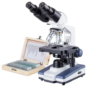 AmScope B120C-PS25-E1 B120 Series Binocular Compound Microscope 40X-2500X Magnification with LED, Siedentopf Head, 25 Prepared Slides and 1MP Digital Camera