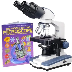 AmScope B120C-WM-E1 B120 Series Binocular Compound Microscope 40X-2500X Magnification with LED, Siedentopf Head, Book and 1MP Digital Camera