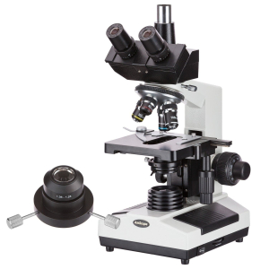 AmScope T390C-DKO-2MBI3 T390 Premium Darkfield Trinocular Compound Microscope 40X-2500X w/ 20W Halogen, Oil Condenser, 2MP Back-Lit USB 3.0 Camera and 3D Mechanical Stage