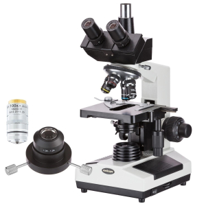 AmScope T390C-DKO-IRIS-6MBI3 Premium Darkfield Trinocular Compound Microscope 40X-2500X Magnification w/ 20W Halogen, Oil Condenser, 100X IRIS Objective and 6.3MP Back-Lit USB 3.0 Camera