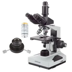 AmScope T490A-DKO-IRIS T490 Series Darkfield Trinocular Compound Microscope 40X-1600X Magnification with 20W Halogen, Oil Condenser