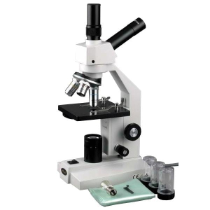 AmScope D120-E3 D120 Series Advanced Student High-Magnification Dual-View Monocular Compound Microscope 40X-1000X Magnification w/ 3MP Digital Camera