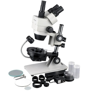 AmScope GM300T GE300 Series Cordless LED Jewel Gem Zoom Trinocular Stereo Microscope 7X-45X Magnification on Pillar Stand