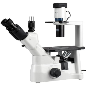 AmScope IN400T-3M3 IN400 Series Inverted Infinity-Corrected Brightfield and Phase-Contrast Biological Trinocular Compound Microscope 40X-600X w/ 30W Halogen, Quintuple Head and 3MP USB 3.0 C-mount Camera