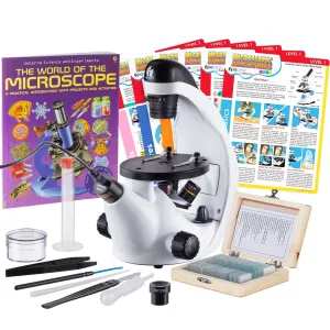 AmScope IN50C-PS25-WM-EXCL1-E1 IQCrew IN50 Science Discovery Series Inverted Compound Microscope 40X-500X w/ 1MP Camera, 25pc Slides, Book and Cards