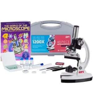 AmScope M30-ABS-KT1-W-WM IQCrew 1200X Magnification 48-pcs Kids Student Beginner Compound Microscope Kit w/ Slides, LED Light, Carrying Box and Book