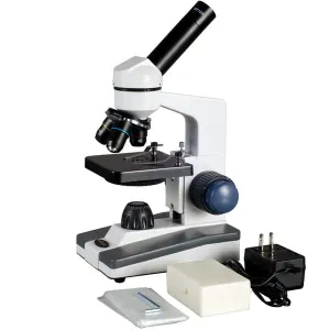 AmScope M152C-PB10 M152 Series Biological Science Student Monocular Compound Microscope 1000X Magnification with Prepared & Blank Slides