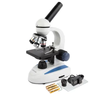 AmScope M158C M158 Series Student Cordless Monocular Compound Microscope 40X-1000X Magnification with Metal Frame, Glass Lenses and Coarse and Fine Focus
