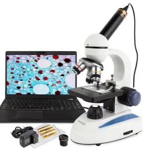 AmScope M158C-E3 M158 Series Student Cordless Monocular Compound Microscope 40X-1000X Magnification with Top and Bottom Lights and 3MP Digital Camera