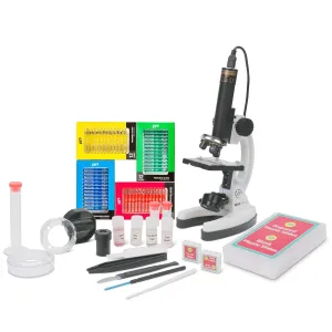 AmScope M40-4P12X1 IQCrew Kid's Premium 85+ piece Compound Microscope, Color Camera and Interactive Kid's Software Kit w/ 48-Piece Prepared Slide Set