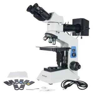AmScope ME580BA-PZ-3M ME580 Series Metallurgical Uprigh Binocular Compound Microscope 50X-800X Magnification w/ Polarized Ligh and 3MP USB 2.0 C-mount Camera