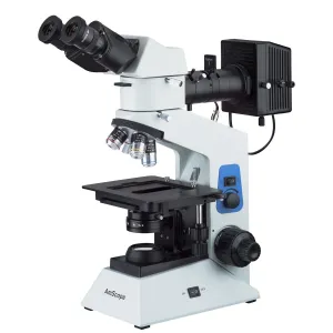 AmScope ME580B-PZ-2L-10M Compact Metallurgical Upright Binocular Compound Microscope 40X-500X Magnification w/ Dual Illumination Polarized Light and 10MP USB 2.0 C-mount Camera