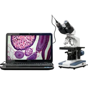 AmScope B120C-E1 B120 Series Student and Professional LED Binocular Compound Microscope 40X-2500X Magnification With 1MP Digital Camera, 3D Stage and Interactive Student's Friendly Software Kit