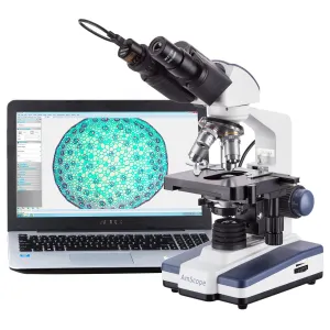 AmScope B120B-E1 B120 Series Binocular Compound Microscope 40X-2000X Magnification with LED, Siedentopf Head, 1MP Digital Camera and 3D Stage