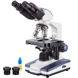 AmScope B020C B020 Series LED Lab Binocular Compound Microscope 40X-2500X Magnification with 3D 2-Layer Mechanical Stage