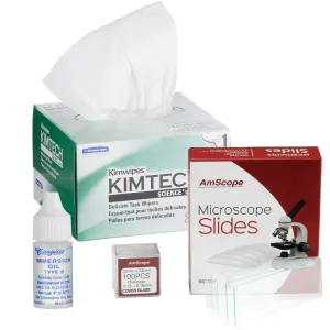 AmScope MLB-WPKIM-72P100S22 Microscope Immersion Oil 1/4 Oz Type B with Kimwipes, 72 Slides and 100 Coverslips