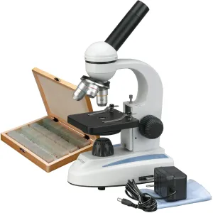 AmScope M149C-PS100 M149 Series Student Kids Metal Frame Glass Optics Biological Moncluar Compound Microscope 40X-1000X Magnification with 100 Specimen Slides
