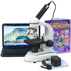 AmScope M149C-WM-E M149 Series Student Kids Metal Frame Glass Optics Biological Moncluar Compound Microscope 40X-1000X Magnification with USB Camera and Book