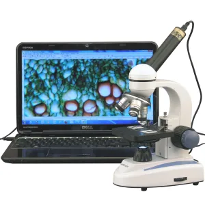 AmScope M158-E1 M158 Series Student Cordless Monocular Compound Microscope 40X-400X Magnification with Top and Bottom Lights and 1MP USB Digital Imager