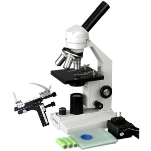 AmScope M200-MS-LED-E1 M200 Series LED Student Monocular Compound Microscope 40X-400X Magnification w/ Mechanical Caliper and 1MP Digital Camera