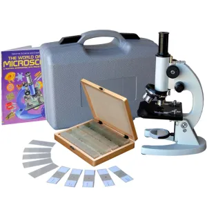 AmScope M60C-ABS-PS100-WM M60 Series Metal Body Glass Lens Biology Student Monocular Compound Microscope 40X-100X Magnification with ABS Case, 100pc Specimens and Book