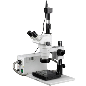 AmScope ZM-1TZ-FOR-GT-5M ZM-1 Series Zoom Industrial Inspection Trinocular Stereo Microscope 3.35X-90X Magnification on Pillar Stand w/ 5MP Camera