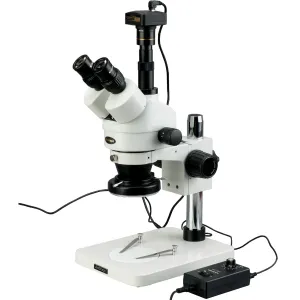 AmScope SM-1TSZ-144-P SM-1 Series Digital Zoom Trinocular Stereo Microscope 3.5X-90X on Pillar Stand w/ 144-LED Light + USB Digital Camera