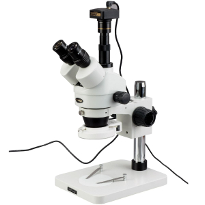 AmScope SM-1TSZ-144S-P SM-1 Series Digital Zoom Trinocular Stereo Microscope 3.5X-90X Magnification on Pillar Stand w/ 144-LED and USB Digital Camera