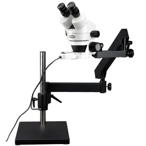 AmScope SM-7B-FRL SM-7 Series Binocular Zoom Microscope 7X-45X Magnification on Articulating Stand w/ Base Plate and Fluorescent Ring Light