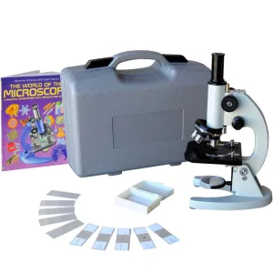 AmScope M60C-ABS-PB10-WM M60 Series Metal Body Glass Lens Biology Student Monocular Compound Microscope 40X-100X Magnification with ABS Case, 10pc Slides and Book