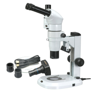 AmScope PM240T-10M PM240 Series Zoom Trinocular Stereo Microscope 8X-80X Magnification on Track Stand with Common Main Objective(CMO) and 10MP Camera