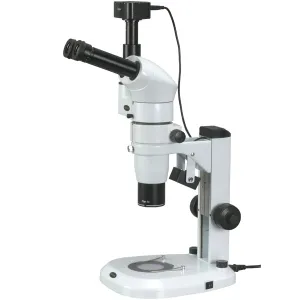 AmScope PM240T-5MA PM240 Series Zoom Trinocular Stereo Microscope 8X-80X Magnification on Track Stand with Common Main Objective(CMO) and 5MP Camera